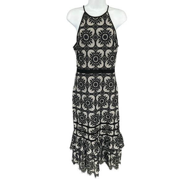 Banana Republic Black Lace Halter Midi Dress Womens Sz 4 Floral Romantic Party - Picture 1 of 13